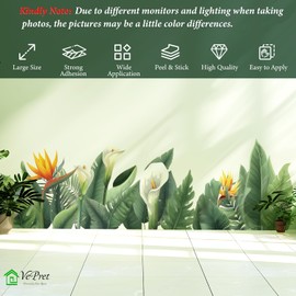 VePret Large Flowers Leaves Wall Decals Peel and Stick, Floral Jungle Tropical Wall Stickers, Removable Vinyl Home Decor Art for Bedroom Living Room Classroom Office