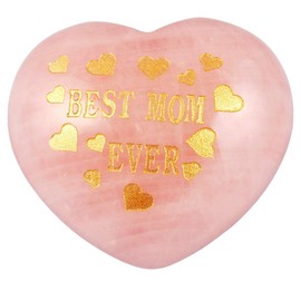 KYEYGWO Natural Worry Gemstone Carved Puffy Heart with Letters for Mom, Rose Quartz Reiki Healing Crystal Love Stone for Collection Decoration Meditation Balancing 1.7"