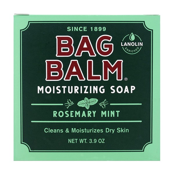 Bag Balm Vermont's Original Mega Moisturizing Soap Bar, Body Soap, Hand Soap - Soap for Dry Skin - Rosemary Mint Scented Bars of Soap - 3.9oz, 12 Pack
