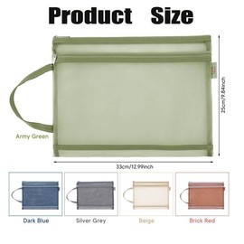 5Pcs Mesh Zipper Pouch with Handle, Double Layers and Handle Design Zip Folder Mesh Zipper Pouch A4 Document Bag, A4 Size Translucent Mesh Zipper Pouch,File Folders for School Office Travel Supplies