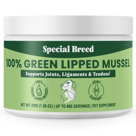 Special Breed Green Lipped Mussel Powder for Dogs & Cats - 100% New Zealand Green Lipped Mussels - Natural Hip & Joint Supplement for Joints, Tendons, Ligaments, Muscles - 200 Grams - 665 Servings