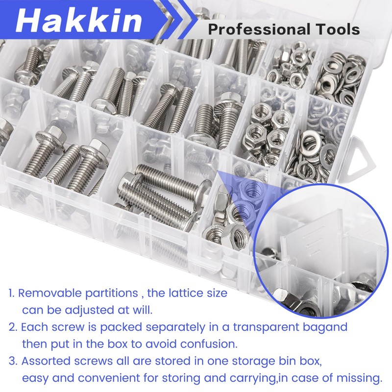 Hakkin 360PCS M5 M6 M8 Flange Bolts and Nuts Assortment