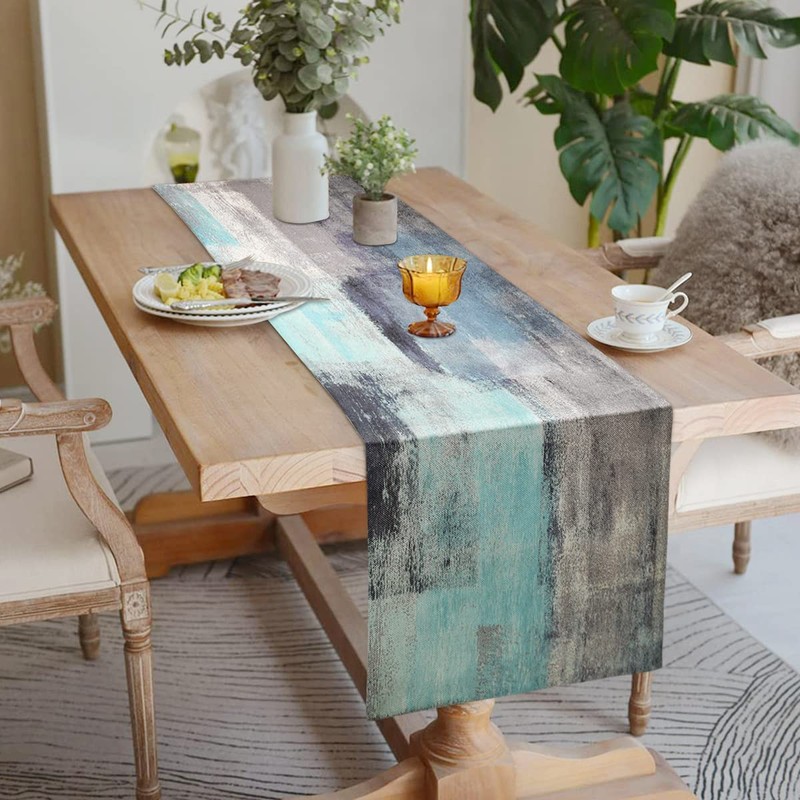 Rustic Table Runner Linen Teal Boho Table Runner Modern Turquoise