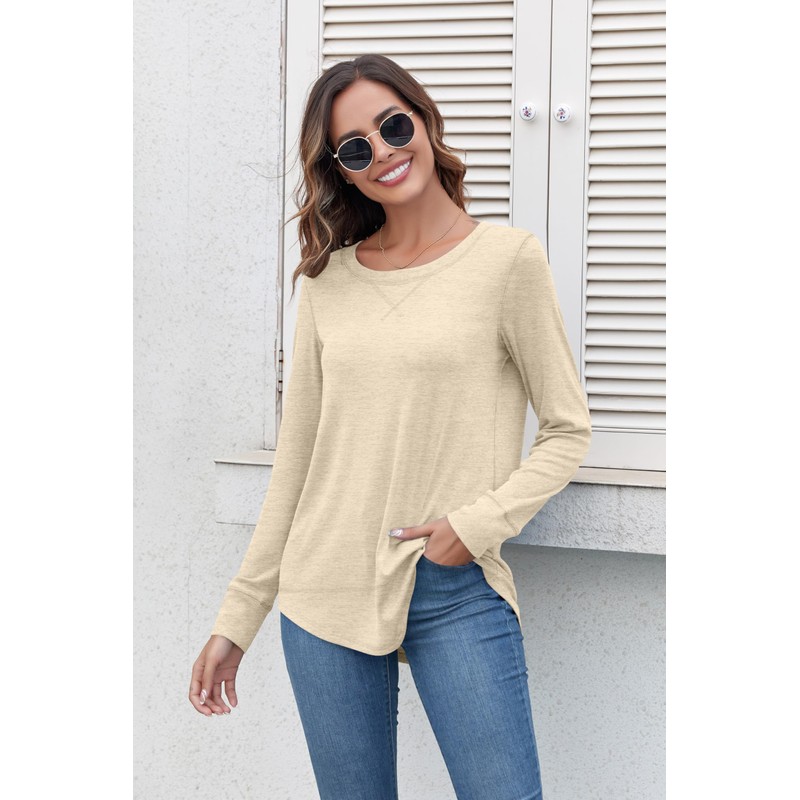 HIYIYEZI Fall Long Sleeve Plus Pullover Side Split Loose Casual