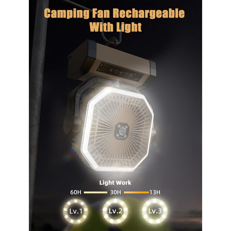 Camping Fan Rechargeable - 9-Inch Battery Powered Fan, 20000mAh(60Hrs) Battery