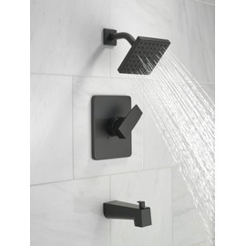 Delta Faucet Modern 14 Series Matte Black Shower Faucet, Tub and Shower Trim Kit with Single-Spray Touch-Clean Black Shower Head, Matte Black T14467-BL-PP (Valve Not Included)