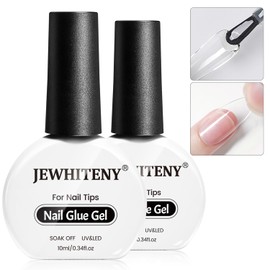 JEWHITENY 2pcs 10ML Nail Glue Gel for Nail Tips Nail Gel Glue for False Nails Tips and Clear Press on Nails Gel Nail Glue Long Lasting Need U V Light Cured