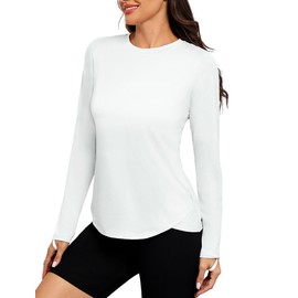PINSPARK UV Protection Shirts for Women Long Sleeve Workout Tops Moisture Wicking Rash Guard for Outdoor Training, White Medium