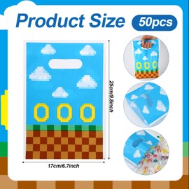SAVITA 50pcs Party Gift Bags, 9.8x6.7 Inch Plastic Candy Snack Goodie Bags with Handles Video Game Themed Party Birthday Supplies