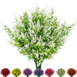 NOV FIRE Artificial Outdoor Lavender Flowers,10 Bundles Artificial Flowers Outdoor,UV Resistant Fake Flowers,Outdoor Faux Plastic Flowers Shrubs for Indoor Outside Decorations(White)