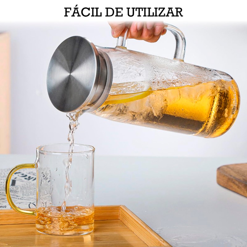 Jarra de Cristal con Tapa de Acero Inoxidable 1.2 L