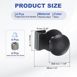 PATIKIL 1-1/8" Glass Door Pull Handle, Stainless Steel 4Pcs No Drilling Door Clips Pulls Handles Knobs with Screw for 5-8mm Shower Glass Cabinet Drawer Display Showcase, Black