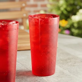 TrueCraftware- 20 oz. Pebbled Tumbler Drinking Cups Red Color Set of 12 - Reusable Premium Water Iced Tea Glasses Drinking Glasses Stackable Dishwasher Safe Break-Resistant for Home and Restaurants