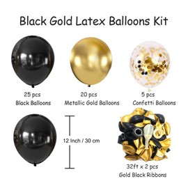 Black and Metallic Gold Balloons, 50PCS Black Gold Balloons Party Decorations 12 Inch Black Gold Confetti Balloons Party Balloons for Birthday,Graduation,New Years,Wedding Party Decorations