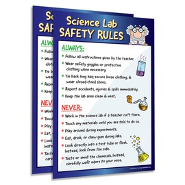 ZOCO - Science Lab Safety Rules Posters (2 Pack) - Kids Science Posters for Middle School, High School - Chemistry, Laboratory Classroom Decor - Laminated, 17x22 inches