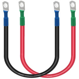 2 AWG Battery Cables - 12 inch Car Battery Inverter Cable Set with 3/8" Lugs and Terminals-Copper Cables for Automotive, Marine, Solar, ATV