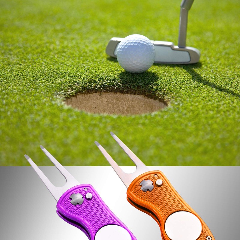KABUDA 2 Pack Metal Foldable Golf Divot Tool with Pop-up