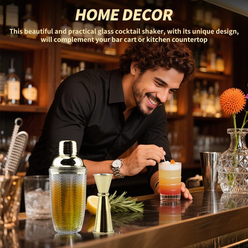 Gold Cocktail Shaker Set with Measuring Jigger, Mixing Spoon &