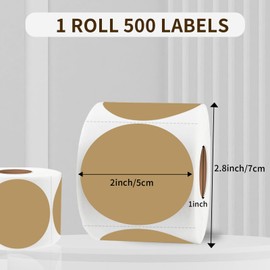 Thermal Labels,2 Inch Brown Round Thermal Printer Stickers,Self-Adhesive Round Direct Thermal Labels,Thermal Stickers for DIY Logo Design,Name Tag (500/Roll