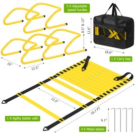 Speed and Agility Training Equipment: 5 Adjustable Agility Hurdles. 20ft Agility Ladder, Soccer Training Equipment Set for Kids Youth Adults