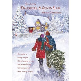 Paper Rose Christmas Card - Christmas Cards with Snowy Christmas Tree Walk Design - Eco-Friendly Single Xmas Cards with Envelope