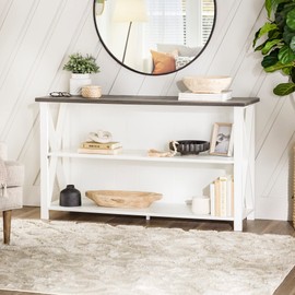 Walker Edison Solid Wood Farmhouse Storage Console, 30 Inch, White/Grey Wash