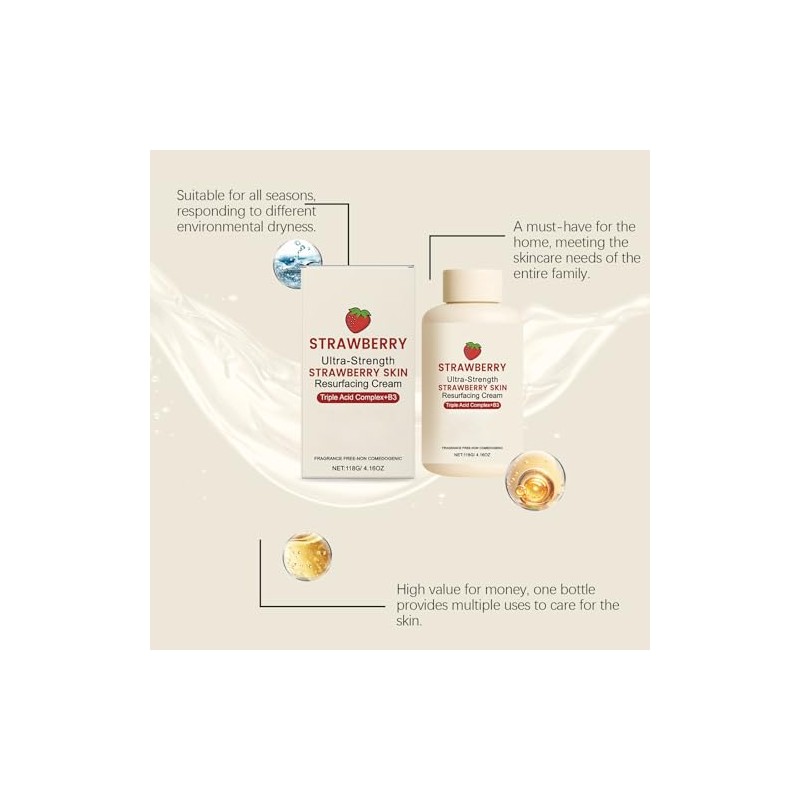 Strawberry Skin Treatment Cream, 118g Exfoliating Moisturizing Lotion for Bumpy