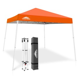 EAGLE PEAK Slant Leg Pop up Canopy Tent, Easy One Person Setup Instant Outdoor Beach Canopy Folding Portable Sports Shelter, 10x10 Base 8x8 Top, Orange