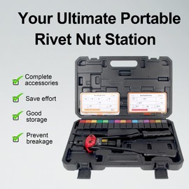 BEETOW Professional Rivet Nut Tool Kit – 16'' Rivnut Gun with 15 SAE & Metric Mandrels (M3–M12, #6, #8, #10, 1/4", 5/16", 3/8", 1/2'') & 200 Nutserts, Stroke Widgets, for Automotive & Metal Repair