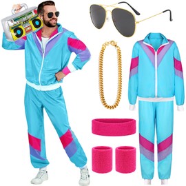 90s 80s Fancy Dress Men Women with Accessories 80s Shell Suit 80s 90s Fancy Dress Costumes for Men Couples Stag Do Outfit Disco 80s Dress up Costume Hip Hop Retro Tracksuit Adult Jacket Trouser (XL)