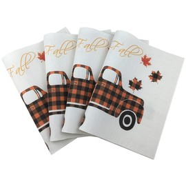 Fall Placemats,The Truck Pumpkins and Maple Leaves Pattern Autumn Colors Table Mats Set of 4