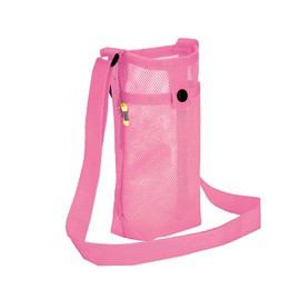 FUZVOL Water Bottle Carrier Bag with Adjustable Shoulder Hand Strap Portable Durable Water Bottle Sling Mesh Holder for Adults Kids Hiking Camping Travelling Outdoor Gym Exercise (Pink)