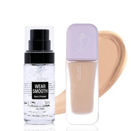 Lumi-Matte Foundation & Makeup Primer Set - Long-Lasting, Full Coverage Liquid Foundation For Aging Skin. Hydrating, Waterproof, Sweat-Resistant Makeup Duo For All Skin Types