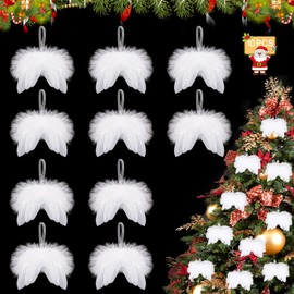 Pack of 10 Angel Wings Decoration, Angel Wings Pendants, Christmas Tree Decoration, Feathers Decoration, Angel Wings Christmas Tree Decoration, DIY Wedding Decoration, White (10) (A)