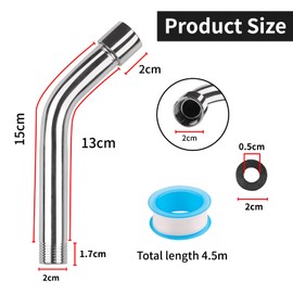 DXLing Shower Head Extension Arm 15 cm Shower Arm Wall Mounted Stainless Steel Hand Shower Extension Universal Extension Tube for Shower Head G1/2 Inch Thread Shower Rods Shower Extension Pipe