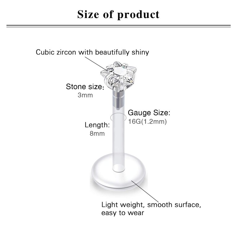 LAURITAMI Bioflex Lip Piercing Labret Stud 6 mm 8 mm