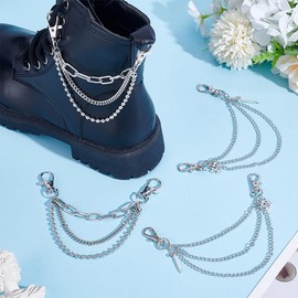 UNICRAFTALE 4Pcs 2 Styles Shoe Charms Chain 16.6cm Multi Layered Shoe Chain Platinum Metal Chains Charms Decorations Aluminium Shoelace Chains Charm with Lobster Claw Clasps for Sneakers Casual Shoes