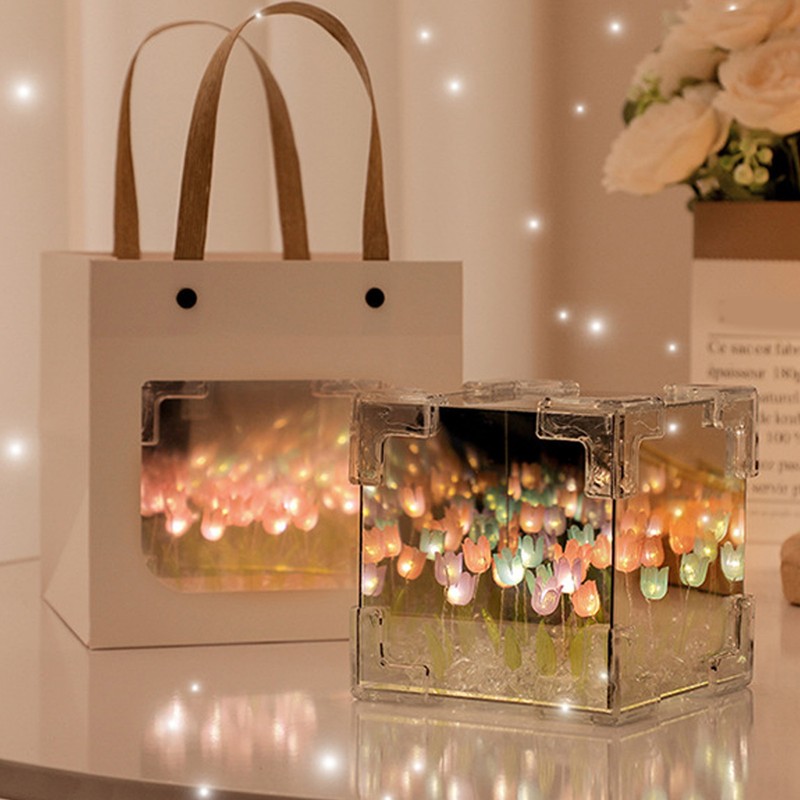 2 in 1 Tulip Cube Mirror Lamp LED Decorative Night