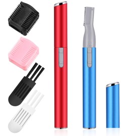 Chumia 2 Pcs Electric Eyebrow Trimmer Women Precision Face Razors Mini Shaver Battery Operated Small Facial Hair Remover with Comb Personal Epilator for Face Neck Fuzz Lips Body Arms Leg (Red, Blue)