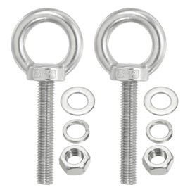 TA-VIGOR 2Pcs M12 x 70mm Lifting Long Eye Bolt, 304 Stainless Steel Wall Expansion Anchor Bolts, Masonry Concrete Screws Shoulder Eyebolt Lifting Ring with Nuts Washers for Hanging Hammock Article