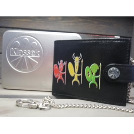 Klassek Colour Native Warriors Native Fighters Soldiers Mens Wallet with Chain Real Leather RFID Blocking with Coin Pocket and Metal Gift Box