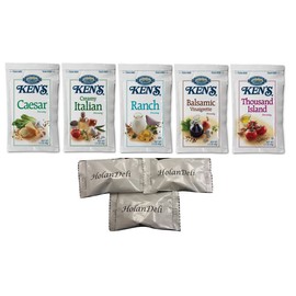 (25 Packets) Ken's Steak House Assorted Salad Dressing 5 Flavors 1.5 oz Packets. (Caesar, Ranch, Creamy Italian, Balsamic Vinaigrette, Thousand Island ). Includes HolanDeli Mints.
