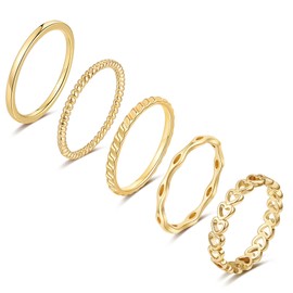 Honsny Rings Stacking Rings for Women Stackable Silver Rings Thin Simple Band Ring Set Cute Heart Midi Finger Thumb Ring Size 6-11