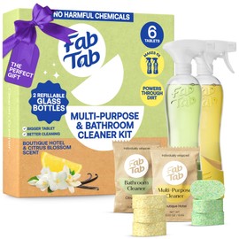Fab Tab Tablet Cleaner, Multi-Purpose & Bathrom Cleaner for Eco-Concious Cleaning, Non Harmful & Chemical-Free Formula, Convenient Refills with 2 Glass Bottles, Luxury Hotel Scent (6 Refill Tablets)