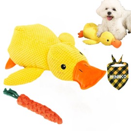 2025 Upgraded Mellow Dog Calming Duck Toy,Yellow Stuffed Duck Dog Toy with Carrot,Interactive Chew Toy for Dogs Indoor Puppy (Yellow)
