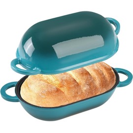 HCXCQLSUY Enameled Cast Iron Oval Dutch Oven for Bread Baking, Bread Loaf Pot, 3 Quarts, Peacock Blue