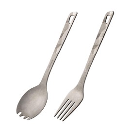 Thous Winds Camping Cutlery Set of 2 Titanium Cutlery, Titanium Spork & Fork, Lightweight, Reusable, Multifunctional, Portable Outdoor Cutlery Set for Trekking, Picnic, Hiking, Dishwasher Safe