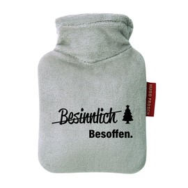 Huuraa Taschenwärmer Besinnlich Besoffen Tannenbaum Geschenk 0,2 Liter Grey Mini Veloursbezug Besinnlich Besoffen Geschenkidee