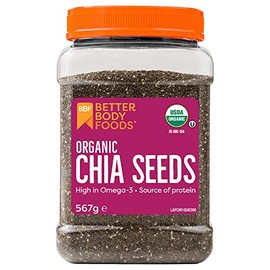 BetterBody Foods Organic Chia Seeds - Source of Omega-3, 5g of Protein, 10g of Fibre - Vegan, Keto, Gluten Free and Non-GMO Flavour Neutral Favourite - 567g