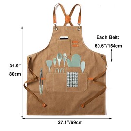 Waterproof Canvas Apron, Work Apron with Pockets, Chef Apron, Cross Back Apron for Men, Women, Bartender, Woodwork, Hair Stylist, BBQ, Grilling, Cooking, Grooming, Gardening